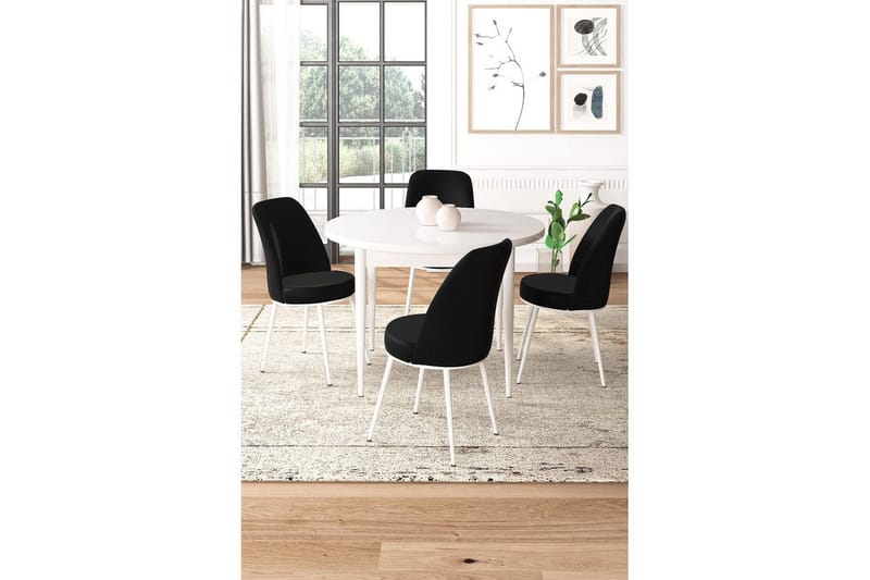 Tor Ruokailuryhmä 4-hengen - Valkoinen/Musta - Huonekalut - Pöytä & ruokailuryhmä - Ruokailuryhmä