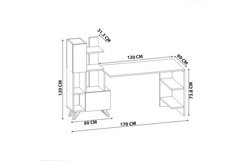 Etormay kirjoituspöytä 60x170 cm valkoinen/ruskea - Hanah Home - Huonekalut - Pöytä & ruokailuryhmä - Työpöytä
 - Tietokonepöytä