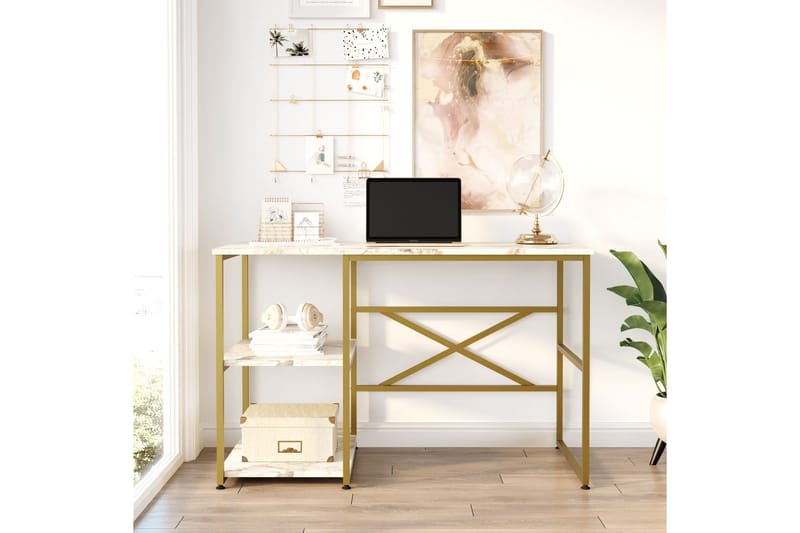 Juna kirjoituspöytä 120x60 cm valkoinen/kulta - Hanah Home - Huonekalut - Pöytä & ruokailuryhmä - Työpöytä - Tietokonepöytä