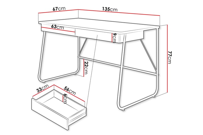 Aditiya Kirjoituspöytä 67x135 cm - Musta - Huonekalut - Pöytä & ruokailuryhmä - Työpöytä - Tietokonepöytä