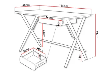 Aditiya Kirjoituspöytä 67x135 cm - Valkoinen - Huonekalut - Pöytä & ruokailuryhmä - Työpöytä - Tietokonepöytä