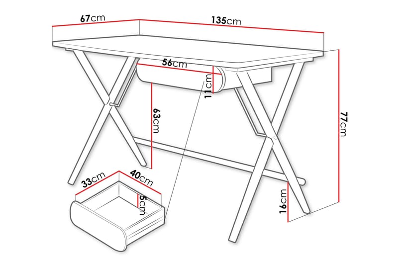 Aditiya Kirjoituspöytä 67x135 cm - Valkoinen - Huonekalut - Pöytä & ruokailuryhmä - Työpöytä - Tietokonepöytä