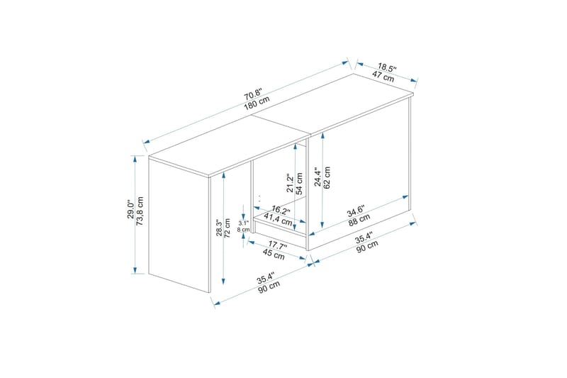 Akser Kirjoituspöytä 47x180 cm - Ruskea/Antrasiitti - Huonekalut - Pöytä & ruokailuryhmä - Työpöytä
 - Tietokonepöytä