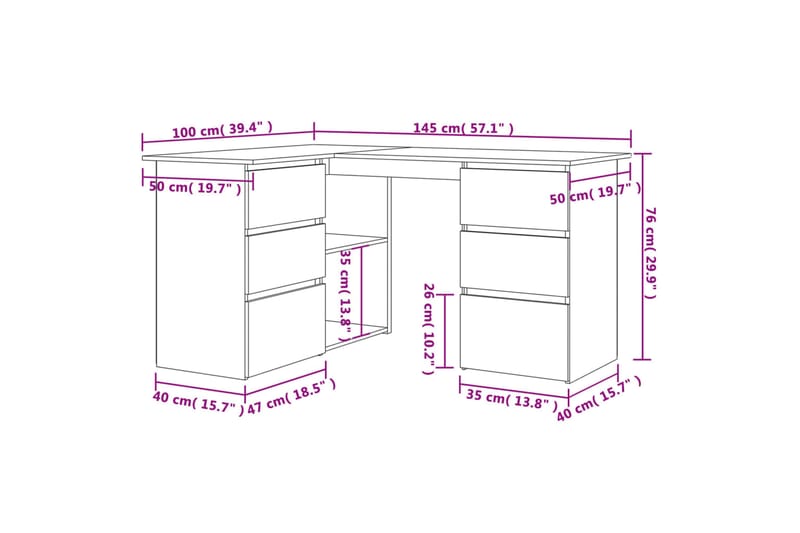 beBasic Kulmapöytä savutammi 145x100x76 cm tekninen puu - Ruskea - Huonekalut - Pöytä & ruokailuryhmä - Työpöytä
 - Tietokonepöytä