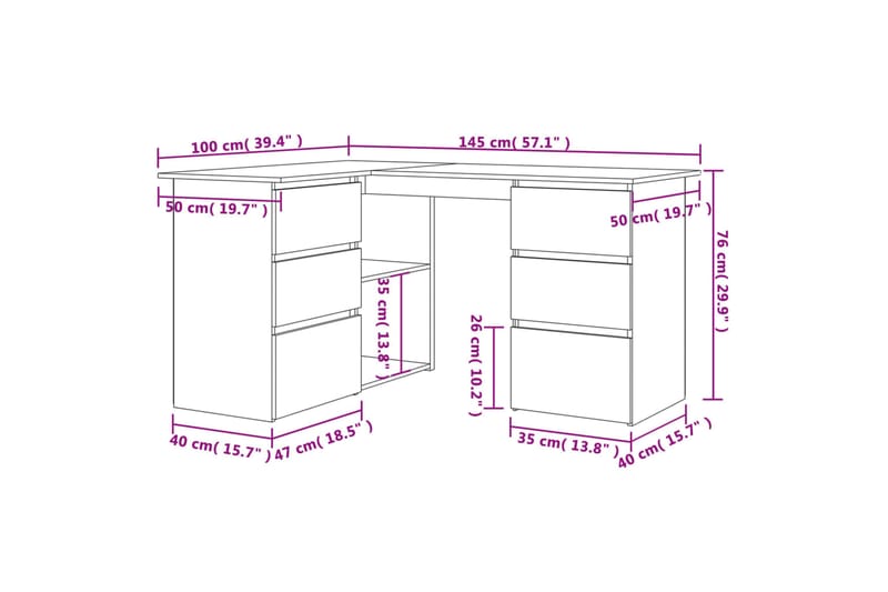 beBasic Kulmapöytä savutammi 145x100x76 cm tekninen puu - Ruskea - Tietokonepöytä
 - Kirjoituspöytä