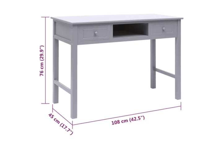 beBasic Työpöytä harmaa 108x45x76 cm täysi keisaripuu - Harmaa - Tietokonepöytä
 - Kirjoituspöytä