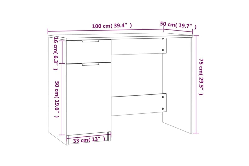 beBasic Työpöytä harmaa Sonoma 100x50x75 cm tekninen puu - Harmaa - Huonekalut - Pöytä & ruokailuryhmä - Työpöytä
 - Tietokonepöytä