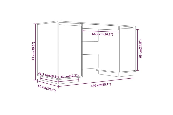 beBasic Työpöytä hunajanruskea 140x50x75 cm täysi mänty - Ruskea - Tietokonepöytä
 - Kirjoituspöytä