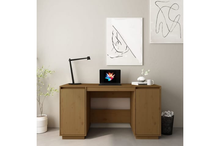 beBasic Työpöytä hunajanruskea 140x50x75 cm täysi mänty - Ruskea - Kirjoituspöytä - Tietokonepöytä