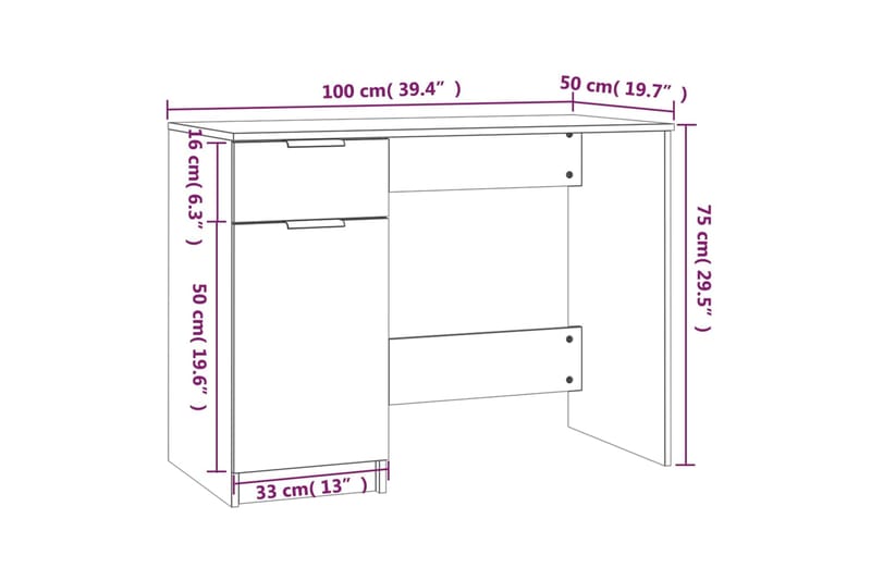 beBasic Työpöytä korkeakiilto valkoinen 100x50x75 cm tekninen puu - Valkoinen - Tietokonepöytä
 - Kirjoituspöytä