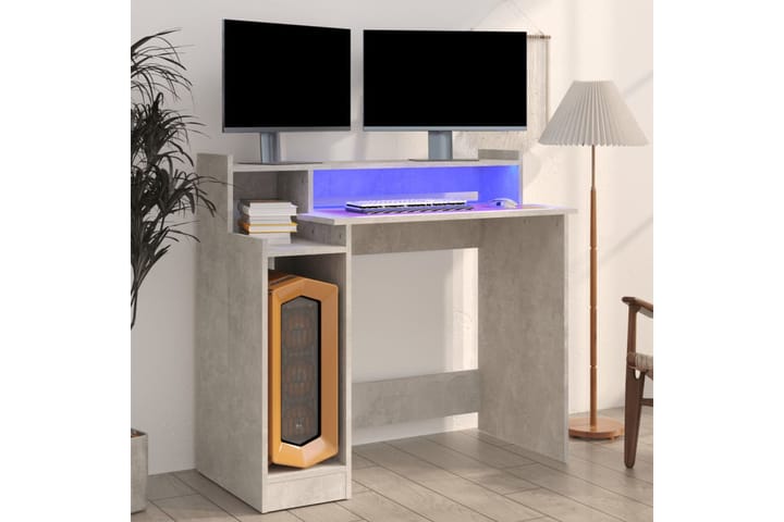 beBasic Työpöytä LED-valoilla betoninharmaa 97x90x45 cm tekninen puu - Harmaa - Tietokonepöytä
 - Kirjoituspöytä