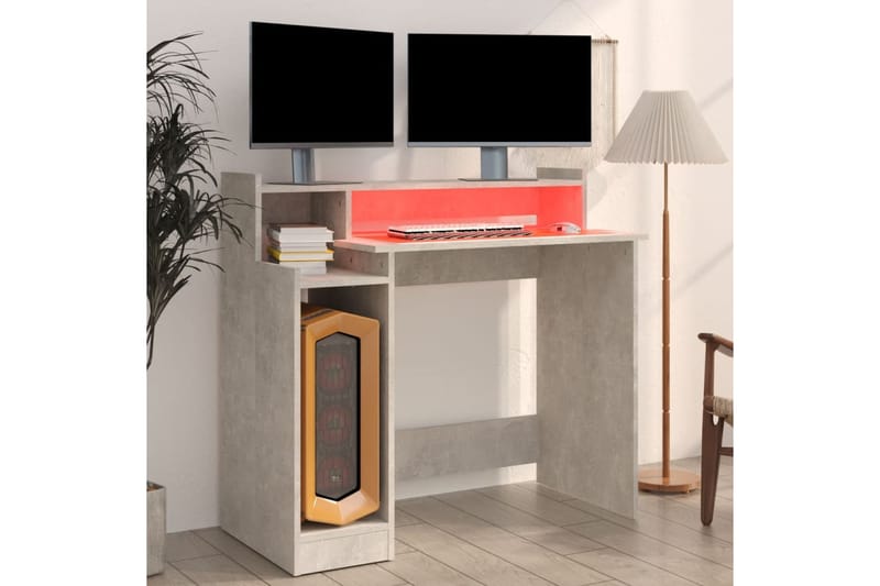 beBasic Työpöytä LED-valoilla betoninharmaa 97x90x45 cm tekninen puu - Harmaa - Huonekalut - Pöytä & ruokailuryhmä - Työpöytä
 - Tietokonepöytä
