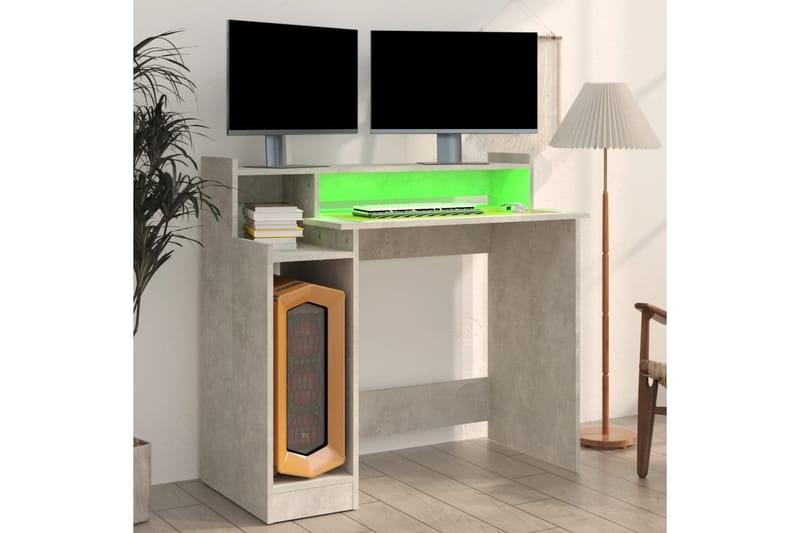 beBasic Työpöytä LED-valoilla betoninharmaa 97x90x45 cm tekninen puu - Harmaa - Huonekalut - Pöytä & ruokailuryhmä - Työpöytä
 - Tietokonepöytä