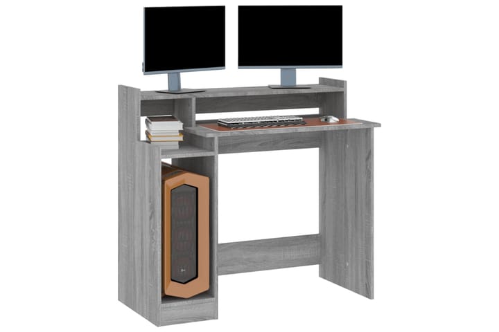beBasic Työpöytä LED-valoilla harmaa Sonoma 97x90x45 cm tekninen puu - Harmaa - Tietokonepöytä
 - Kirjoituspöytä