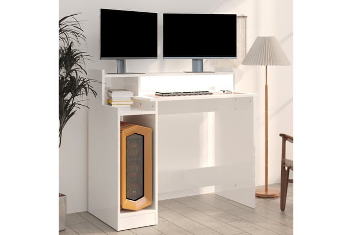 beBasic Työpöytä LED-valoilla korkeak. valk. 97x90x45 cm tekninen puu - Valkoinen - Tietokonepöytä
 - Kirjoituspöytä