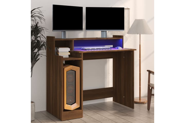 beBasic Työpöytä LED-valoilla ruskea tammi 97x90x45 cm tekninen puu - Ruskea - Kirjoituspöytä - Tietokonepöytä
