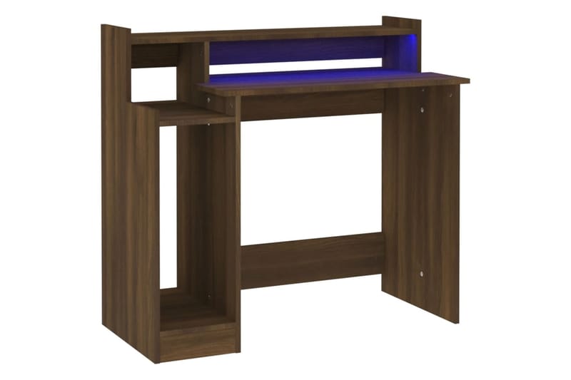 beBasic Työpöytä LED-valoilla ruskea tammi 97x90x45 cm tekninen puu - Ruskea - Huonekalut - Pöytä & ruokailuryhmä - Työpöytä
 - Tietokonepöytä