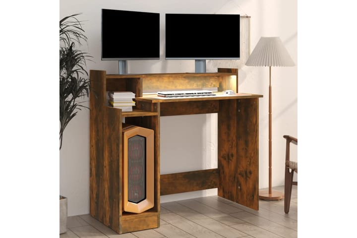 beBasic Työpöytä LED-valoilla savutammi 97x90x45 cm tekninen puu - Ruskea - Tietokonepöytä
 - Kirjoituspöytä