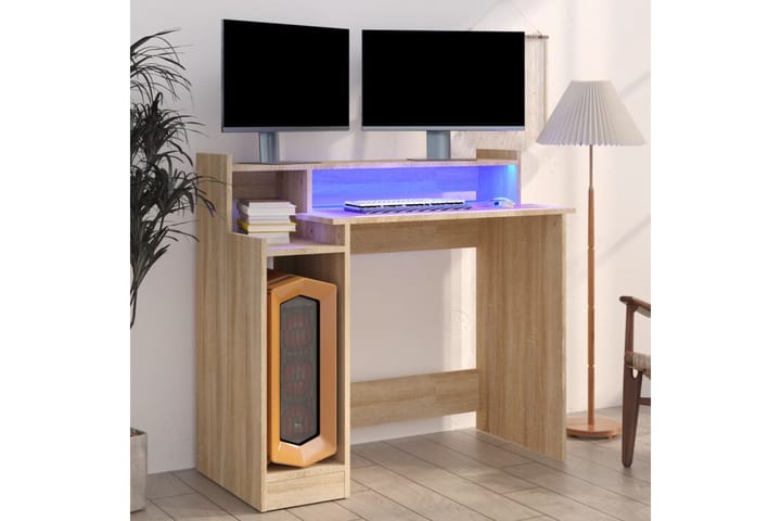 beBasic Työpöytä LED-valoilla Sonoma-tammi 97x90x45 cm tekninen puu - Ruskea - Kirjoituspöytä - Tietokonepöytä