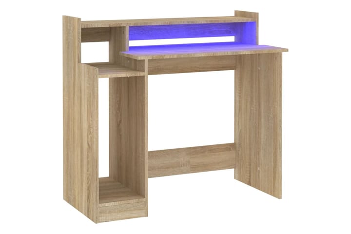 beBasic Työpöytä LED-valoilla Sonoma-tammi 97x90x45 cm tekninen puu - Ruskea - Tietokonepöytä
 - Kirjoituspöyt�ä