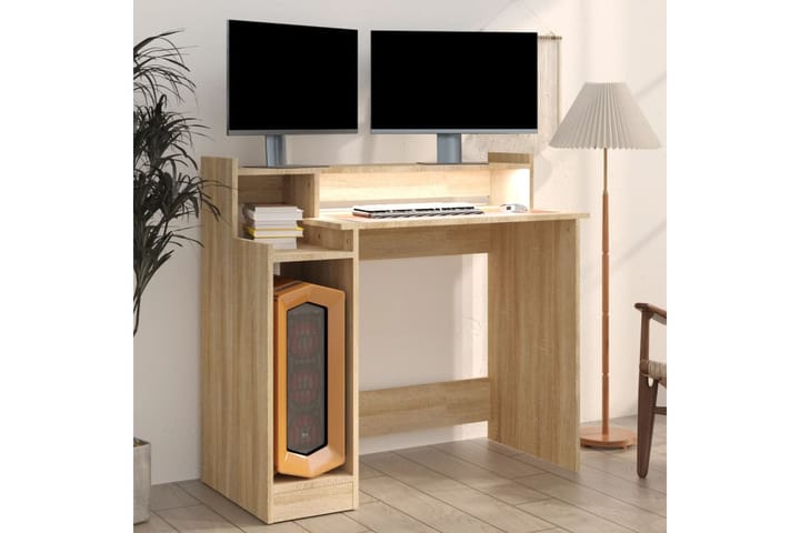 beBasic Työpöytä LED-valoilla Sonoma-tammi 97x90x45 cm tekninen puu - Ruskea - Tietokonepöytä
 - Kirjoituspöytä