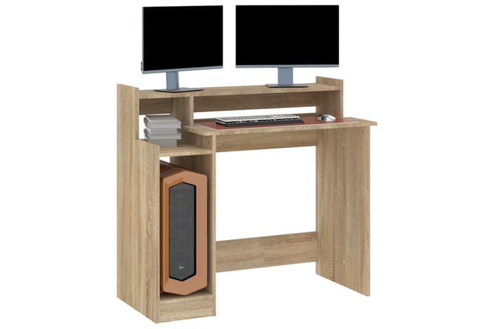 beBasic Työpöytä LED-valoilla Sonoma-tammi 97x90x45 cm tekninen puu - Ruskea - Tietokonepöytä
 - Kirjoituspöytä