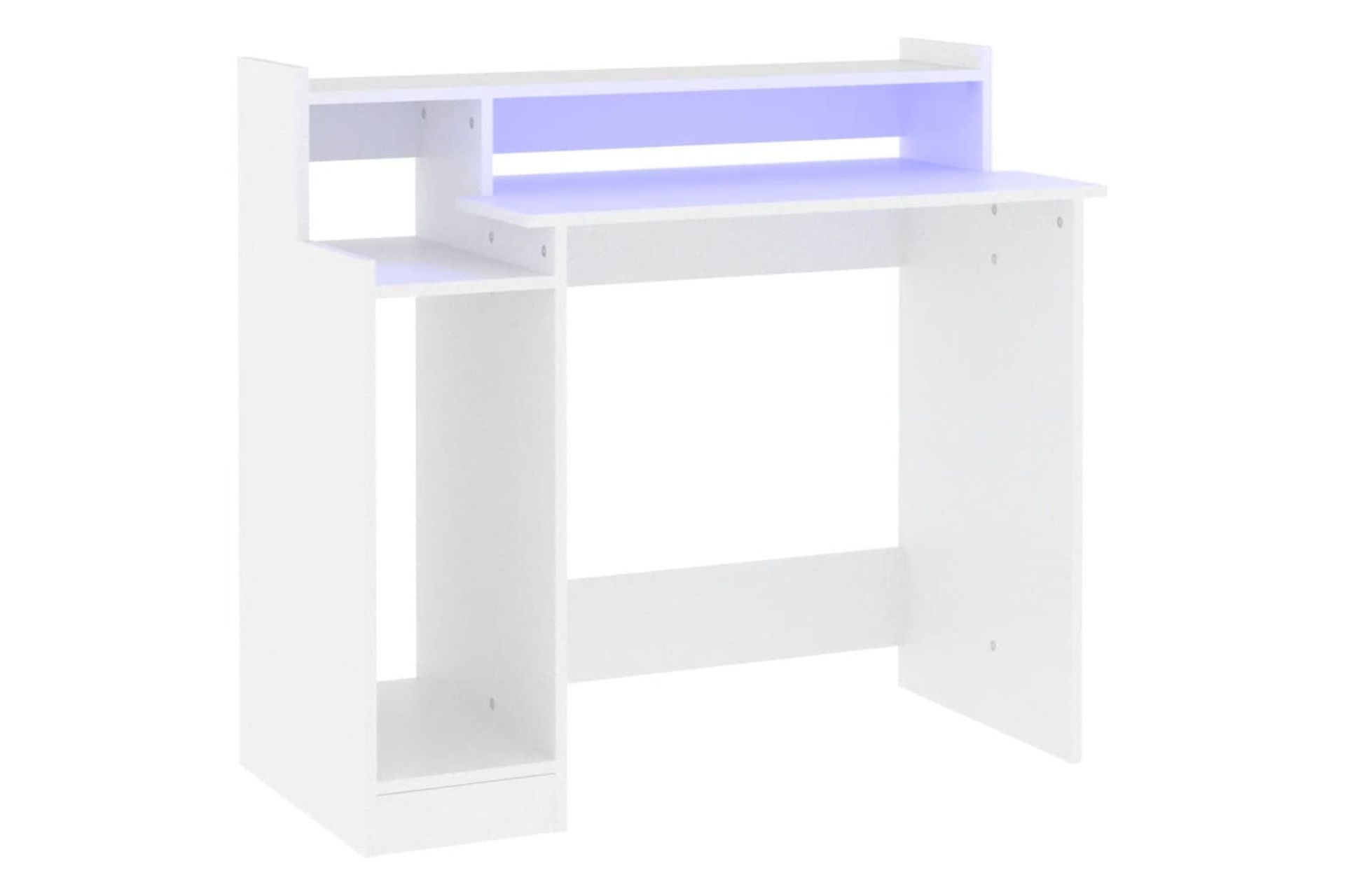beBasic Työpöytä LED-valoilla valkoinen 97x90x45 cm tekninen puu - Valkoinen - Huonekalut - Pöytä & ruokailuryhmä - Työpöytä
 - Tietokonepöytä