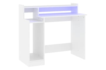 beBasic Työpöytä LED-valoilla valkoinen 97x90x45 cm tekninen puu - Valkoinen - Huonekalut - Pöytä & ruokailuryhmä - Työpöytä
 - Tietokonepöytä