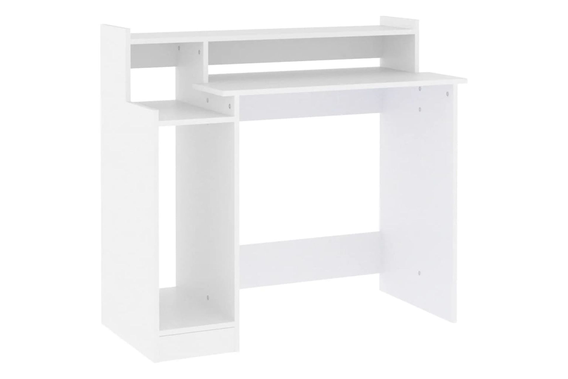 beBasic Työpöytä LED-valoilla valkoinen 97x90x45 cm tekninen puu - Valkoinen - Huonekalut - Pöytä & ruokailuryhmä - Työpöytä
 - Tietokonepöytä