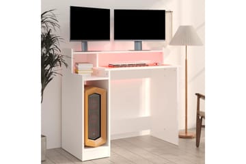 beBasic Työpöytä LED-valoilla valkoinen 97x90x45 cm tekninen puu - Valkoinen - Huonekalut - Pöytä & ruokailuryhmä - Työpöytä
 - Tietokonepöytä