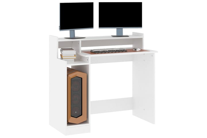 beBasic Työpöytä LED-valoilla valkoinen 97x90x45 cm tekninen puu - Valkoinen - Tietokonepöytä
 - Kirjoituspöytä