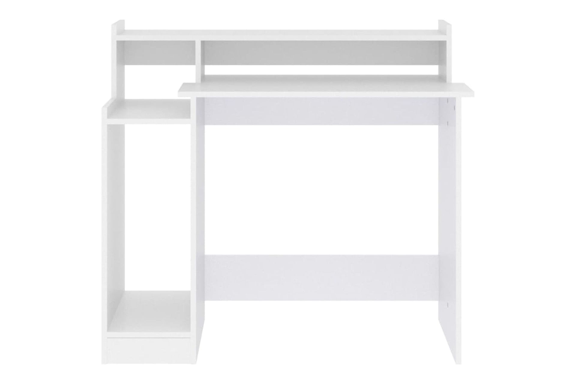 beBasic Työpöytä LED-valoilla valkoinen 97x90x45 cm tekninen puu - Valkoinen - Huonekalut - Pöytä & ruokailuryhmä - Työpöytä
 - Tietokonepöytä