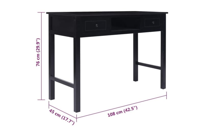 beBasic Työpöytä musta 108x45x76 cm täysi keisaripuu - Musta - Huonekalut - Pöytä & ruokailuryhmä - Työpöytä
 - Tietokonepöytä