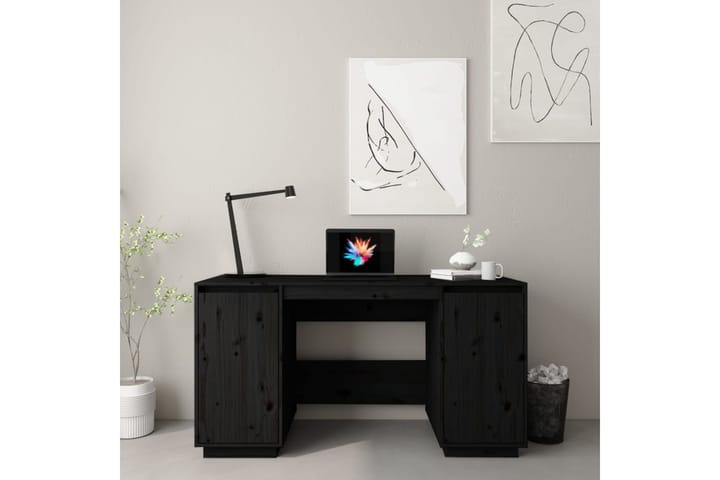 beBasic Työpöytä musta 140x50x75 cm täysi mänty - Musta - Kirjoituspöytä - Tietokonepöytä