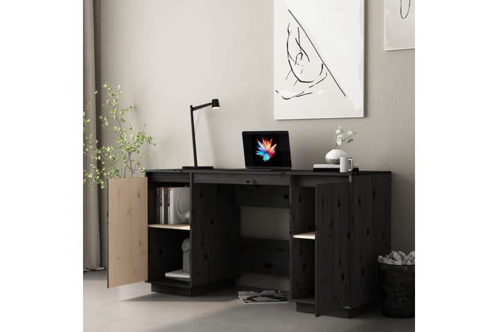 beBasic Työpöytä musta 140x50x75 cm täysi mänty - Musta - Tietokonepöytä
 - Kirjoituspöytä