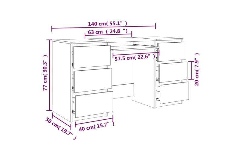 beBasic Työpöytä ruskea tammi 140x50x77 cm tekninen puu - Ruskea - Tietokonepöytä
 - Kirjoituspöytä