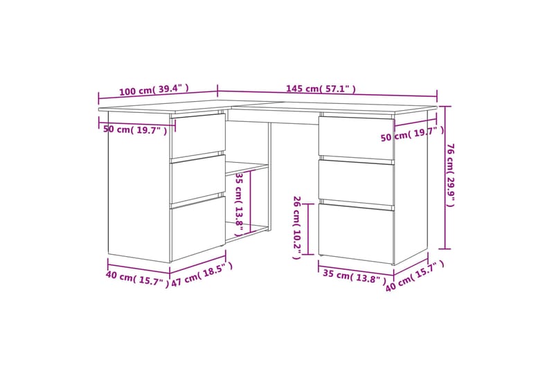 beBasic Työpöytä ruskea tammi 145x100x76 cm tekninen puu - Ruskea - Tietokonepöytä
 - Kirjoituspöytä