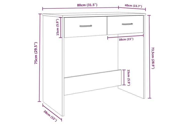 beBasic Työpöytä ruskea tammi 80x40x75 cm tekninen puu - Ruskea - Tietokonepöytä
 - Kirjoituspöytä