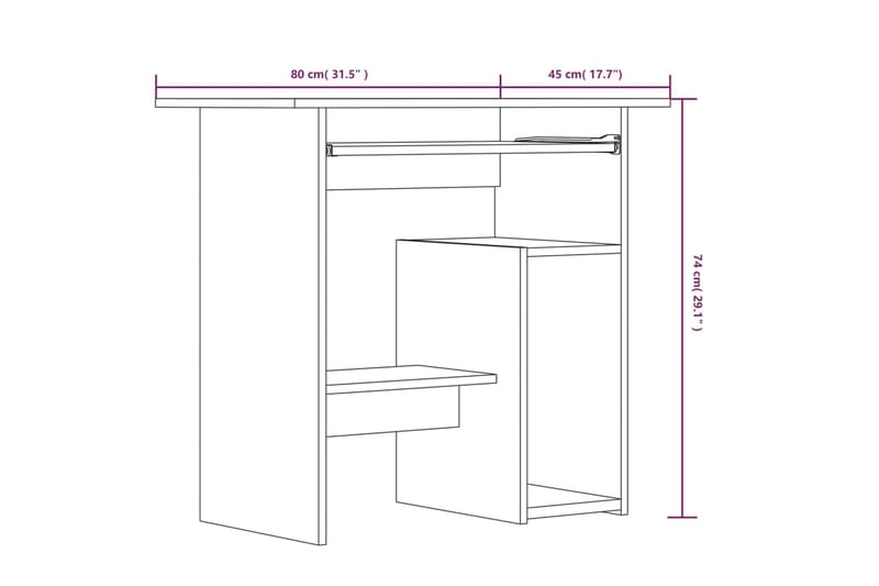 beBasic Työpöytä ruskea tammi 80x45x74 cm tekninen puu - Ruskea - Huonekalut - Pöytä & ruokailuryhmä - Työpöytä
 - Tietokonepöytä