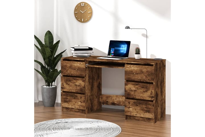 beBasic Työpöytä savutammi 140x50x77 cm tekninen puu - Ruskea - Kirjoituspöytä - Tietokonepöytä