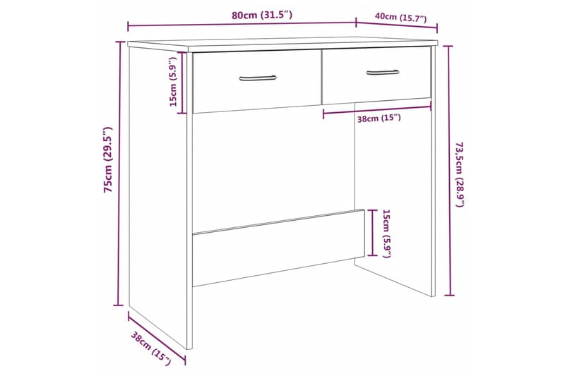 beBasic Työpöytä savutammi 80x40x75 cm tekninen puu - Ruskea - Tietokonepöytä
 - Kirjoituspöytä