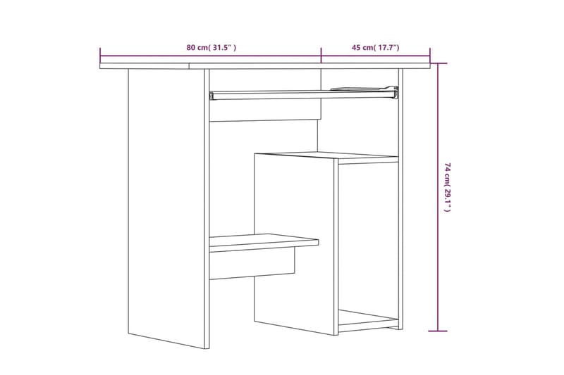 beBasic Työpöytä savutammi 80x45x74 cm tekninen puu - Ruskea - Tietokonepöytä
 - Kirjoituspöytä