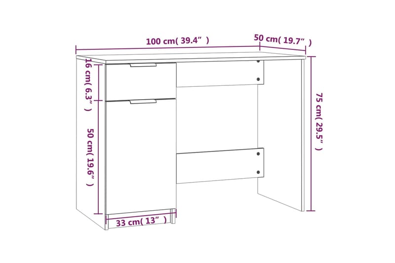 beBasic Työpöytä Sonoma-tammi 100x50x75 cm tekninen puu - Ruskea - Huonekalut - Pöytä & ruokailuryhmä - Työpöytä
 - Tietokonepöytä