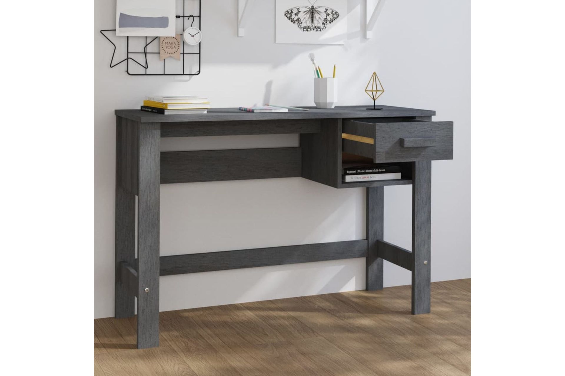 beBasic Työpöytä tummanharmaa 110x40x75 cm täysi mänty - Harmaa - Huonekalut - Pöytä & ruokailuryhmä - Työpöytä
 - Tietokonepöytä