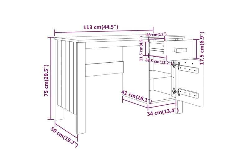 beBasic Työpöytä vaaleanharmaa 113x50x75 cm täysi mänty - Harmaa - Tietokonepöytä
 - Kirjoituspöytä