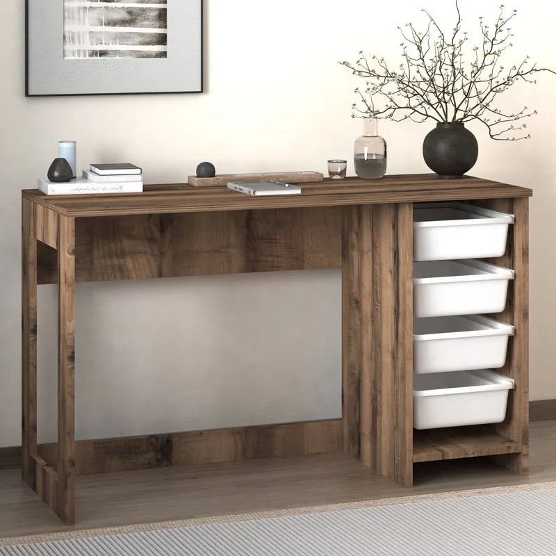 Branik työpöytä 120x73x45 cm - White ja Antique Walnut - Huonekalut - Pöytä & ruokailuryhmä - Työpöytä - Tietokonepöytä