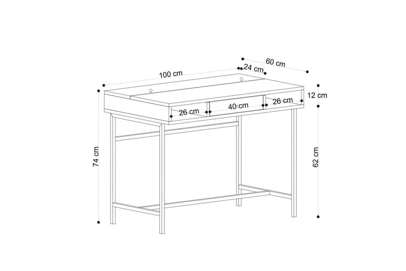 Cladells Kirjoituspöytä 60x100 cm - Tammi/Musta - Huonekalut - Pöytä & ruokailuryhmä - Työpöytä
 - Tietokonepöytä