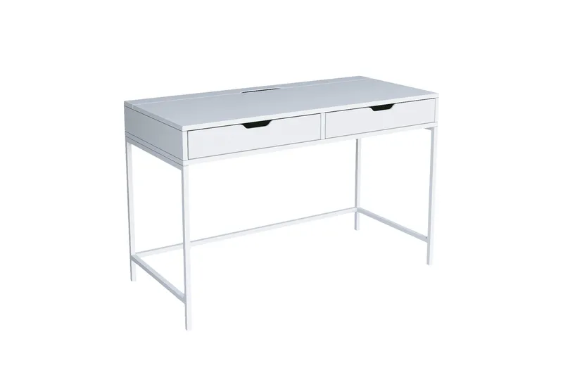 Durusu työpöytä 55x120 cm laatikoilla puuta metallirungolla, Valkoinen