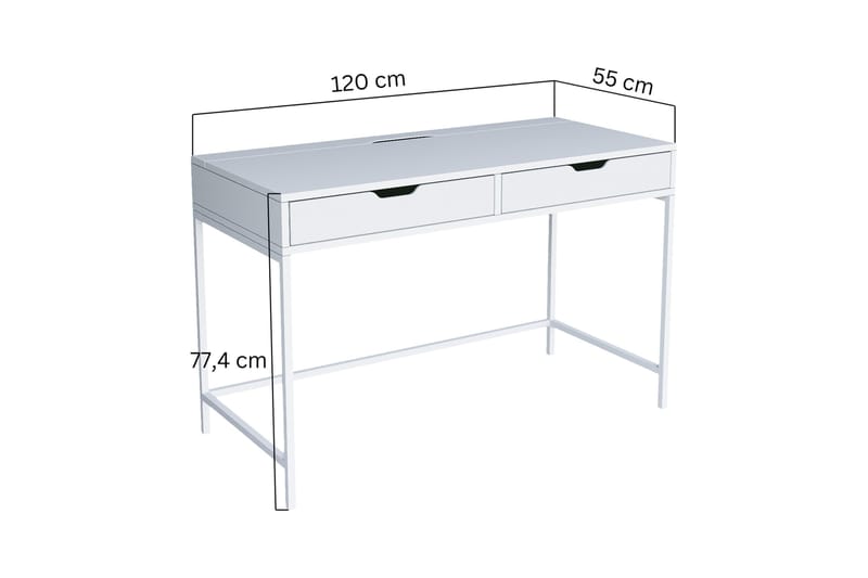 Durusu työpöytä 55x120 cm laatikoilla puuta metallirungolla - Valkoinen - Huonekalut - Pöytä & ruokailuryhmä - Työpöytä - Tietokonepöytä
