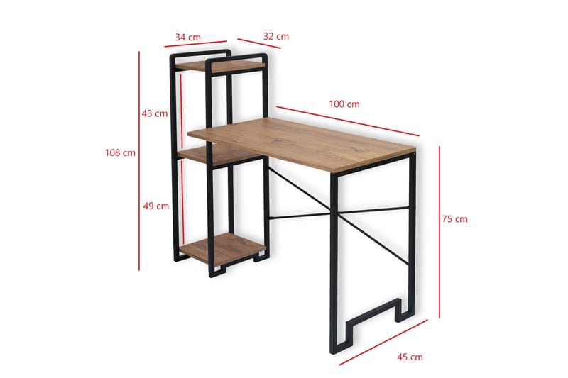 Eion Kirjoituspöytä 108x45 cm - Ruskea/Musta - Huonekalut - Pöytä & ruokailuryhmä - Työpöytä
 - Tietokonepöytä